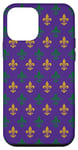 Coque pour iPhone 12 mini Fleur de lis de la Nouvelle-Orléans aux couleurs violettes de Mardi Gras