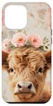 iPhone 14 Pro Max Spring, Highland Cow | Elegant Highland Cow, Floral Pastel Case