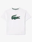 Lacoste Boys Large Croc Short Sleeve T-shirt - White, White, Size 6 Years
