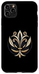Coque pour iPhone 11 Pro Max Motif fleur de lys bleu marine et doré