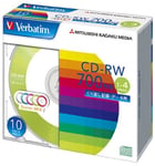 10 Verbatim Blank CD-RW 700MB Color Mix x4 CDRW Data w/case SW80QM10V1