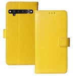 Lankashi Book Stand Premium Retro Business Flip Leather Protector TPU Silicone Case For TCL 10 Pro / 10 Plus 6.47" Cover Etui Wallet (Yellow)