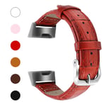 Fitbit Charge 2 leather watch band with crocodile texture - Red Röd