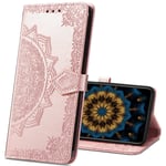 MRSTER Nokia 4.2 Leather Case, Slim Premium PU Flip Wallet Cover Mandala Embossed Full Body Protection with Card Holder Magnetic Closure for Nokia 4.2. SD Mandala Rose Gold