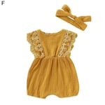 Summer Newborn Baby Girl Lace Bow Romper Bodysuit Jumpsuit Yellow 90cm