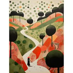Artery8 Walk on the Countryside Hill Path Folk Art Oil Painting Red Orange Green Abstract Landscape Artwork Extra Large XL Wall Art Poster Print