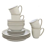 Denby - Linen Cream White Dinner Set For 4 - 16 Piece Ceramic Tableware Set - Dishwasher Microwave Safe Crockery Set - 4 x Dinner Plates, 4 x Small Plates, 4 x Cereal Bowls, 4 x Coffee Mugs