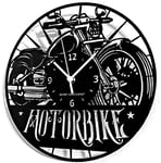 Instant Karma Clocks Wall Clock ➤ Motorcycle Motorbike Road Rider Classic Garage Retro Design, HDF Wood, Black, Ø12inch