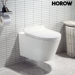 Horow - Cuvette wc Suspendu sans Rebord en Céramique - Toilette Mural avec Lunette wc Amovible - Abattants wc avec Abaissement Automatique -Pack wc