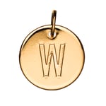 Bokstavshänge cirkel W – Ø12 mm, mässing pläterat med 9 karat guld