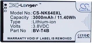 Kompatibelt med Microsoft Lumia 640 XL, 3.8V, 3000 mAh