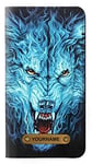 Blue Fire Grim Wolf PU Leather Flip Case Cover For iPhone 11 Pro Max PU Leather Flip Case Cover For iPhone 11 Pro Max with Personalized Your Name on Leather Tag