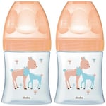 Dodie - Biberon Anti-Colique Sensation+ Verre, BEIGE BICHE, 150ml, 0-6 mois, Tétine plate, Débit 1 (Lot de 2)