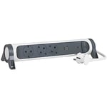 Legrand, Multiprise rotative, 3 prises, multiprise, prise USB-A et USB-C, protection contre les surtensions intégrée avec indicateur d'état (SPD), câble de 1,5 m, blanc et gris foncé, 694508
