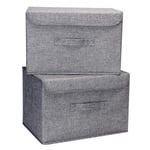Baodan 2 Pack Foldable Storage Boxes with Lids, Cube Storage Basket with Handles, Fabric Collapsible Large Storage Organiser Box Bins for Toys, Clothes, Books, Closet, Home (Grey）