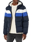 Tommy Hilfiger Men's Hooded Puffer Jacket, Blue Combo Poly Tech, Large