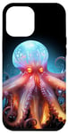 Coque pour iPhone 15 Pro Max Bleu Orange Octopus la nuit Deep Sea Creature Art