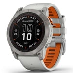 Garmin Fenix 7X Pro Sapphire Solar Gps Watch Titanium Fog Gray/Ember Orange Band
