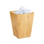 relaxdays Corbeille à papiers en bambou, carré, 6 L, sans couvercle, bureau, salle de bain, poubelle 27 x 20 x 20 cm, Naturel 1 élément