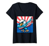 Womens Patriotic Dabbing Bald Eagle 4th Of July American Flag V-Neck T-Shirt