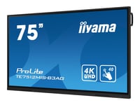 Iiyama Prolite Te7512mis-B3ag - 75" Diagonal Klass (74.5" Visbar) Led-Bakgrundsbelyst Lcd-Skärm - Interaktiv Digital Skyltning - Med Pekskärm (Multi-Touch) / Pc-Anslutning Som Tillval - 4K Uhd (2160P) 3840 X 2160 - Svart Ram Med Matta Ytor - Med Iiy