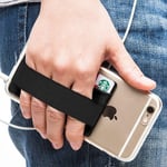 Sinjimoru Phone Grip with Card Holder, Phone Strap with Card Holder Wallet, Finger Holder on Stick-On Wallet for iPhone and Android Smartphones. Sinji Pouch Band, Black Pouch and Black Band.