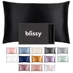 BLISSY Silk Pillowcase - 100 Percent Pure Mulberry Silk - 22 Momme 6A High-Grade Fibers - Satin Pillow Cover for Hair & Skin - Regular, Queen & King with Hidden Zipper, Black