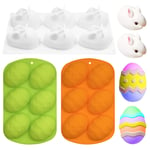 Easter Egg/Bunny Silicone Chocolate Moulds, Candy/Biscuit/Gummy/Jello Non-Stick Silicone Mold Baked Gifts for Cake Or Dessert Decoration 3PCS(Green Orange White)