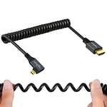 Twozoh Câble Spiralé Micro HDMI vers HDMI 90° degrés, HDMI Mâle vers Micro HDMI Mâle Angle Droit torsadé Supporte 3D/4K 60Hz 1080p(0,3M-1,5M)
