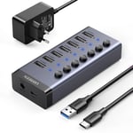 Ugreen Hub USB-C til 7x USB-A 3.0, PD, DC 12V - Grå