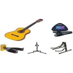 Music Alley MA-34-N Classical Acoustic Guitar + Guitar Tuner Clip + Aframe Guitar Stand + Universal vertical Guitar Stand + Universal Guitar Hanger + TwinPack Guitar Hanger