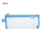 1pc Zipper Pencil Case Mesh Pen Bag Cosmetic Storage Blue