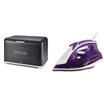 Tower T826014B Kitchen Bread Bin, Glitz Range, Coated Steel with Chrome Accents, Noir, One Size & Russell Hobbs Supreme Steam Traditional Iron 23060, 2400 W, Purple/White