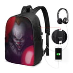 Lawenp Pennywise Laptop Backpack- with USB Charging Port/Stylish Casual Waterproof Backpacks Fits Most 17/15.6 Inch Laptops and Tablets/for Work Travel School