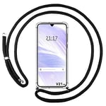 Tumundosmartphone Coque Pendentif Transparent pour Vivo V21 5G avec Cordon - Noir