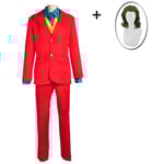 Movie Joker Cosplay Kostym Full Set Outfits Herr Halloween Kostymer The Joker Uniform Röd Kostym Halloween Herr Kvinnor Outfit+Mask costume and wig Men-XL