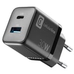 Cellularline Multipower Micro GaN - USB-C & USB-A Power Delivery 30W väggladdare (svart)