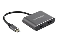 Startech.Com Usb C Multiport Video Adapter, 4K 60Hz Usb-C To Hdmi 2.0 Or Mini Displayport 1.2 Monitor Adapter, Usb Type-C 2-In-1 Display Converter Hdmi/Mdp Hbr2 Hdr, Works W/ Thunderbolt 3 - Usb-C 2 In 1 Adapter (Cdp2hdmdp) - Videokort - 24 Pin Usb-