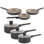 Salter COMBO-9154 Ceramic Frying Pan and Saucepan Set – 6 Piece, Recycled Aluminium Body, Healthy PFOA & PFAS-Free Non-Stick, Induction, Easy Clean, Soft Touch Stay Cool Handle, Cooking Pans