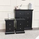 Black 5 Drawer Chest Of Drawers & Pair Of 2 Drawer Bedside Tables - Slimline Haxey Black Range