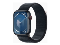 Apple Watch Series 9 (GPS + Cellular) - 45 mm - midnattsaluminium - smart klocka med sportögla - mjukt nylon i dubbla lager - midnatt - 64 GB - Wi-Fi, LTE, UWB, Bluetooth - 4G - 39 g