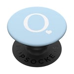 White Initial Letter O Heart Monogram On Pastel Light Blue PopSockets PopGrip: Swappable Grip for Phones & Tablets