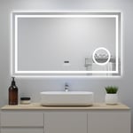 Acezanble - Ocean Miroir Lumineux avec Bluetooth 160 x 80cm, Horloge + 3 Couleurs + Dimmable + Anti-buée + grossissant 3x,Mural Miroir Salle de Bain