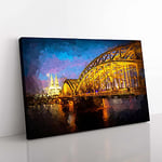 Big Box Art Cologne Cathedral & The Hohenzollern Bridge Canvas Wall Art Print Ready to Hang Picture, 76 x 50 cm (30 x 20 Inch), Brown, Blue, Gold, Brown