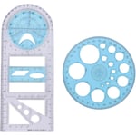 2 st multifunktionella geometriska linjaler i plast, cirkelritningsverktyg, ritmallar, transparenta grafiska designverktyg