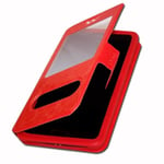 Rött skydd för BQ Mobile BQ-5740G Spring Extra Slim X2 Kvalitet eko läder fönster magnetisk stängning och synliga sömmar