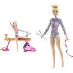 Barbie Gymnastics Doll & Accessories, Playset with Blonde Fashion Doll, C-Clip for Flipping Action & Rhythmic Gymnast Blonde Doll (12-in/30.40-cm) with Colorful Metallic Leotard, 2 Clubs & Ribbo