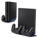 NiTHO Multistand Pro Vertical Stand, Special Design Docking Station Compatible with PS4 PRO/PS4 SLIM, Stand for PS4 Console with Blue Ambient Light, 2 Charging Ports for Recharge 2x PS4 Controllers