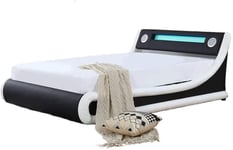 Madrid Leather Ottoman Storage Bed With Bluetooth Speaker LED Light Black & White (Double & King Size)