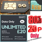 20P ONLY Smarty sim UNLIMITED DATA ONLY SIM Smarty mobile WIFI ROUTER HOTSPOT UK